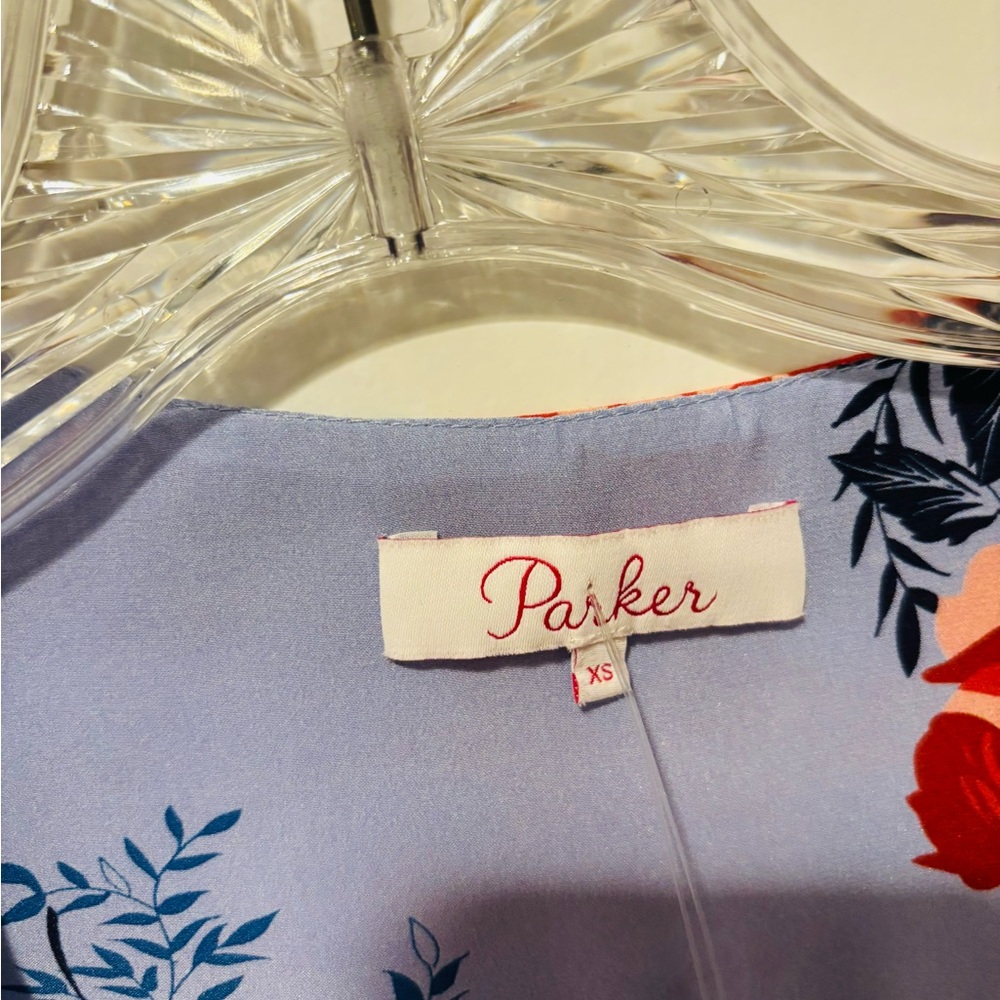 PARKER Blue Floral Blouse with Red Accents - Picture 3 of 4